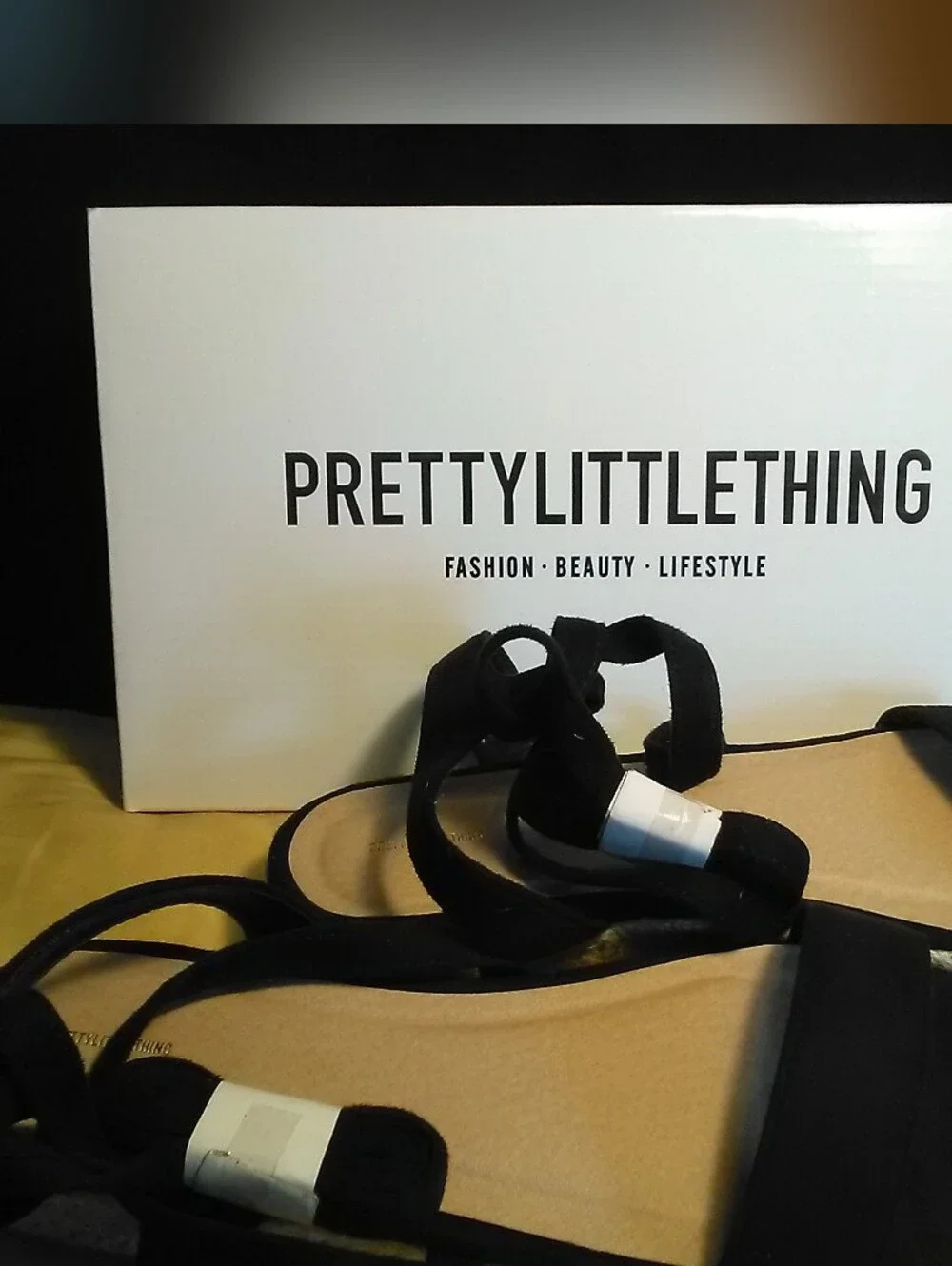 NIB PrettyLittleThing Black Lace-Up Espadrille Sandals CUSHIONED SZ. 6